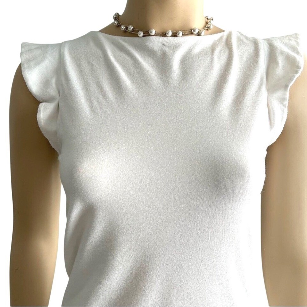 Brunello CUCINELLI white cotton flutter sleeve tunic t-shirt designer tank S / M - Picture 4 of 8